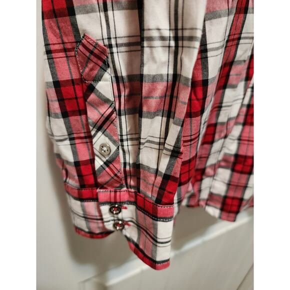 TALBOTS Women's Red, White, Black Plaid Button Down Shirt - Size 8P - Picture 3 of 6